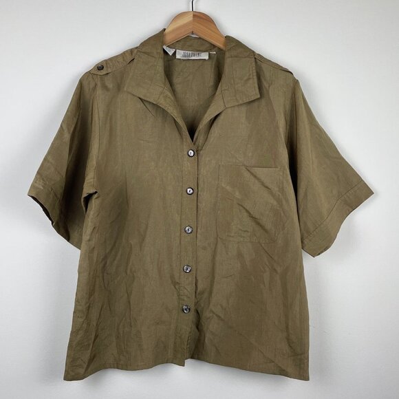 Vintage Josephine Olive Green Short Sleeve Blouse - Size 12 - Picture 1 of 6